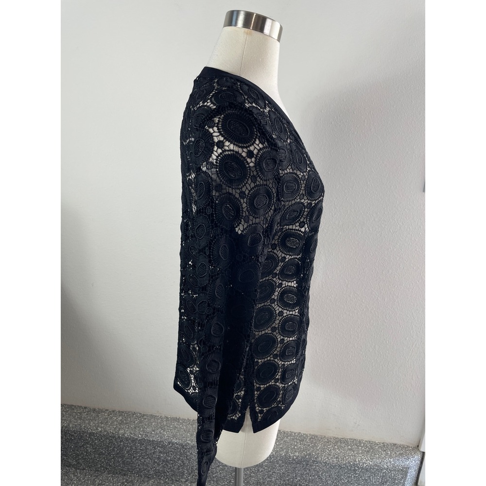 Exclusively Misook Petite Small Black Crochet Cardigan Rhinestone Button Jacket - Picture 7 of 9